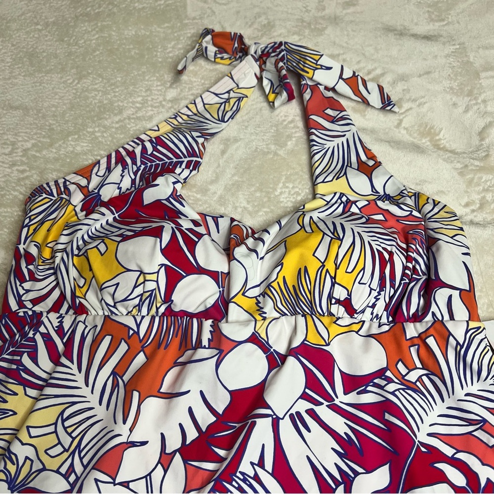Lands' End Multi-Palm Floral Halter Neck Swim Dress - Size L 14 - 16 - Picture 6 of 14
